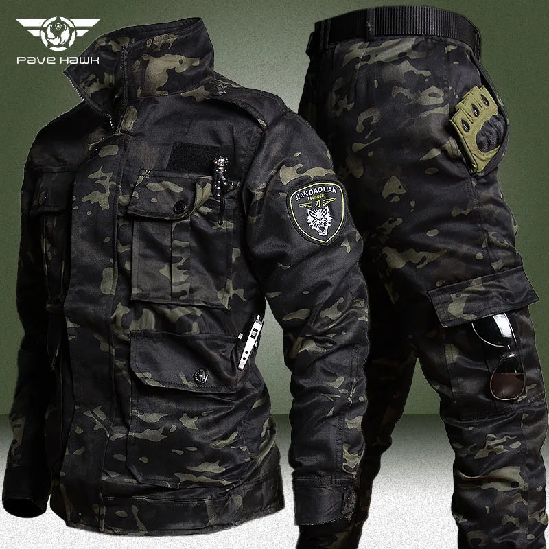 Conjunto de camuflagem militar masculino resistente ao desgaste, roupas de treinamento para exército